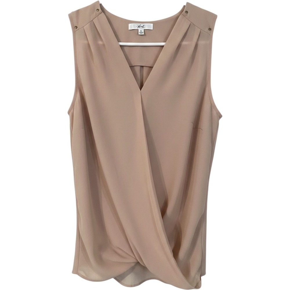Norah Sleeveless Wrap Front Twist Knot Blouse Blush Pink Studded V-Neck Small